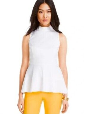 White House Black Market Sleeveless White Poplin Peplum Shell Zippered Blouse 4